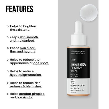 Dermatouch 10% Niacinamide | 3% Tyrostat & Zinc 1% Clarifying Face Serum - 30ml