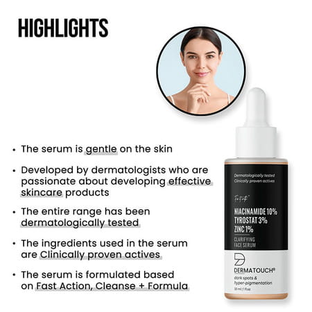 Dermatouch 10% Niacinamide | 3% Tyrostat & Zinc 1% Clarifying Face Serum - 30ml