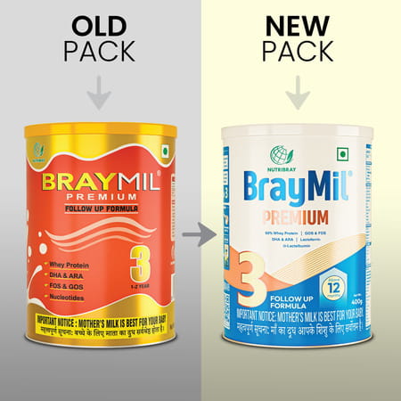 Braymil Premium 3 Infant Formula | Stage - 3 For 12 To 24 Months - 400 Gm