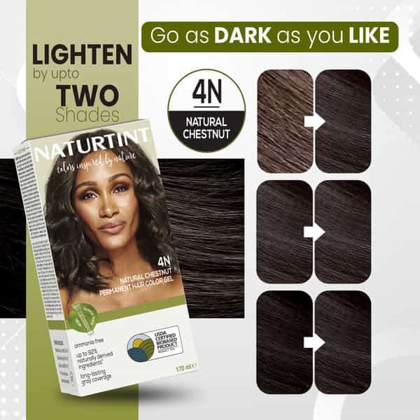 Naturtint Permanent Hair Colour 4N Natural Chestnut 170Ml Ammonia Free 92% Natural Ingredients