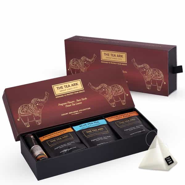 The Tea Ark Privileg Gift Box With Blue Pea Flower, Ashwagandha Turmeric, Punjabi Masala|21 Tea Bags