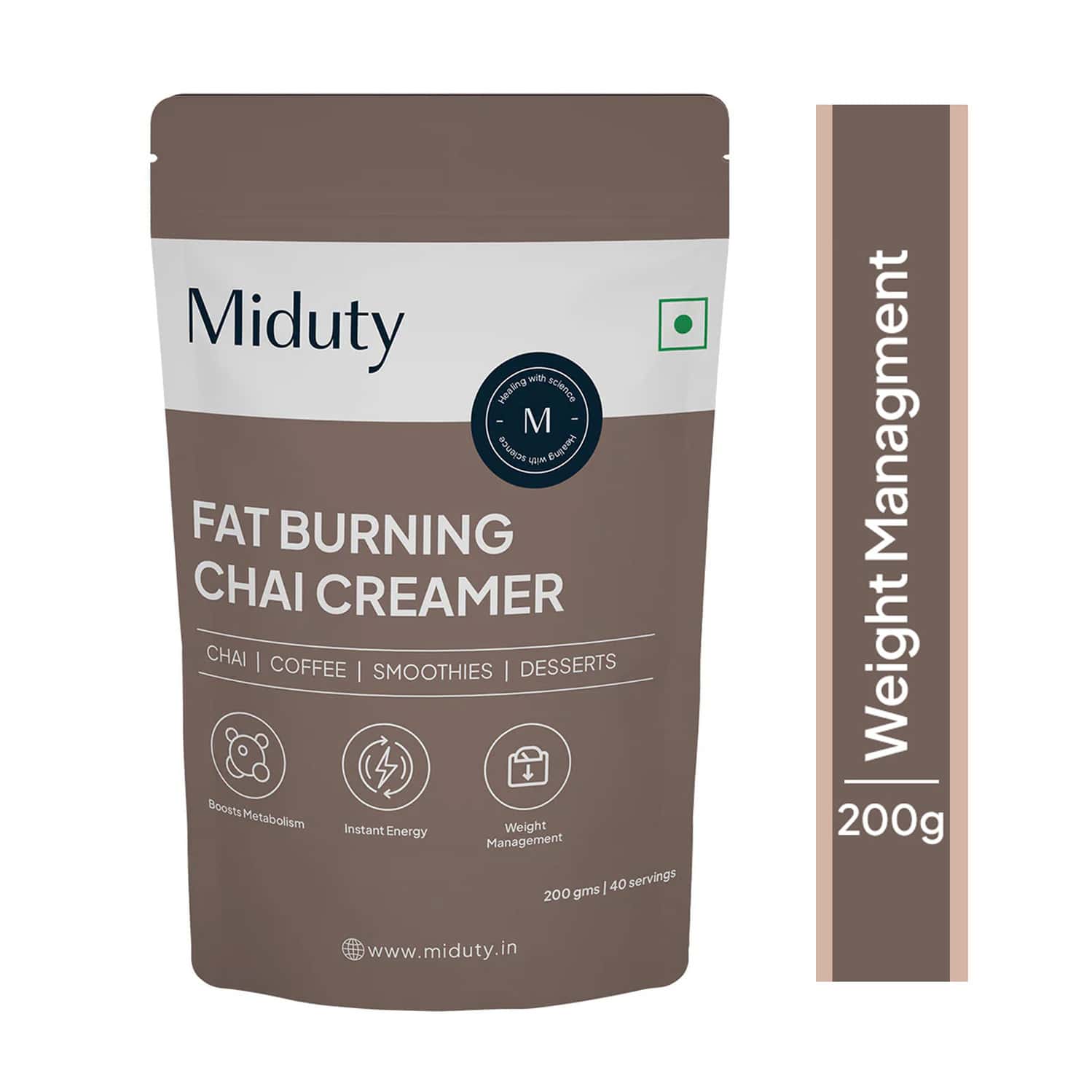 Miduty Fat Burning Chai Creamer - Mct Oil - Green Coffee - Metabolism Booster - Keto Friendly - 200g