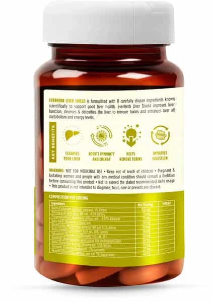 Everherb (By Pharmeasy) Liver Shield - Detoxifies Liver - Supports Digestion - Bottle Of 60