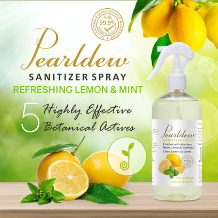 Pearldew Sanitizer Spray (Lemon & Mint) 500 Ml | Aloe & Neem | Paraben Free (Pack Of 1)