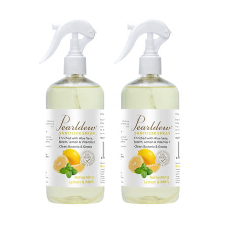 Pearldew Sanitizer Spray (Lemon & Mint) 500 Ml | Aloe & Neem | Paraben Free (Pack Of 1)