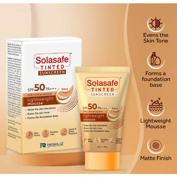 Solasafe Tinted Sunscreen Gel | Spf 50 | Lightweight Mousse Lvory 40 Gm