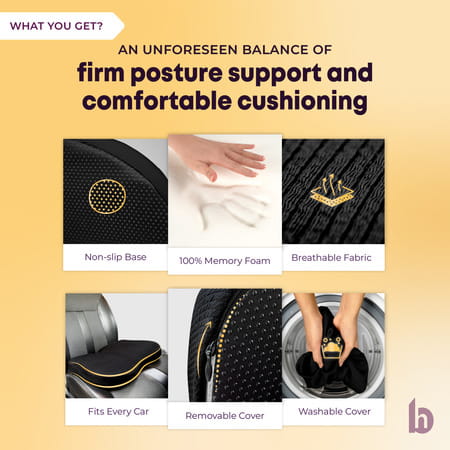 Betterhood Black Memory Foam Ergonomic Seat Cushion For Car