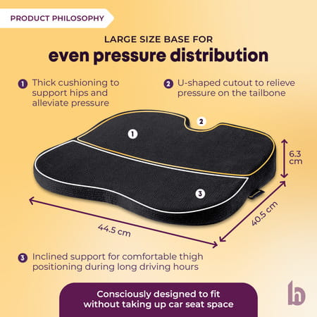 Betterhood Black Memory Foam Ergonomic Seat Cushion For Car