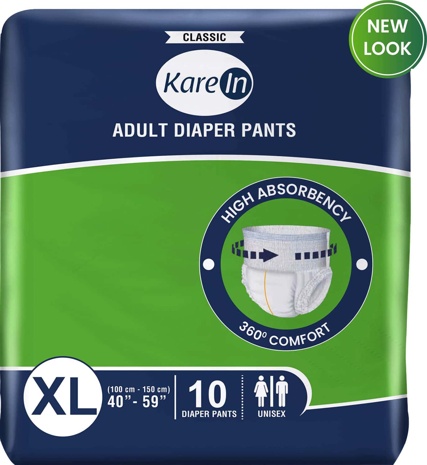 Kare In Classic Adult Diaper Pants Extra Large 100 - 150 Cm (40"- 59") Unisex Elastic Waist 10 Count
