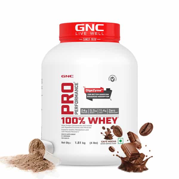 Gnc Pro Performance 100% Whey Protein Powder | 1.8 Kg | 24G Protein | 5.5 Grams Bcaa | Cafe Mocha