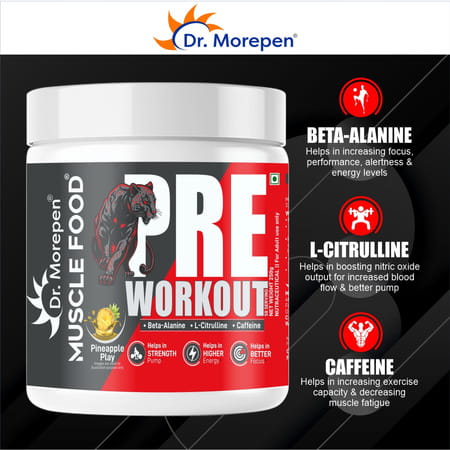 Dr. Morepen Pre Workout With L- Citrulline | Caffeine | Creatine Monohydrate - Pineapple