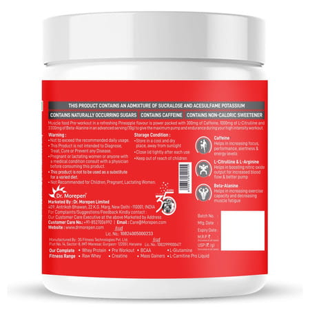 Dr. Morepen Pre Workout With L- Citrulline | Caffeine | Creatine Monohydrate - Pineapple