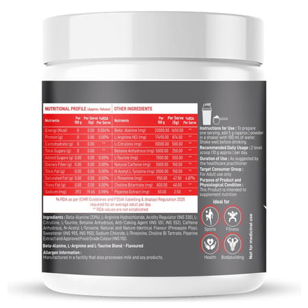 Dr. Morepen Pre Workout With L- Citrulline | Caffeine | Creatine Monohydrate - Pineapple