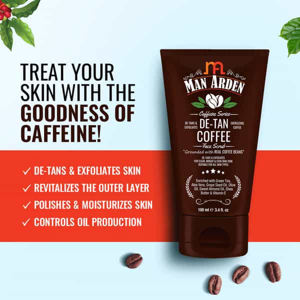 Man Arden Caffeine De Tan Coffee Face Scrub- Grounded With Real Coffee Beans 100 Ml