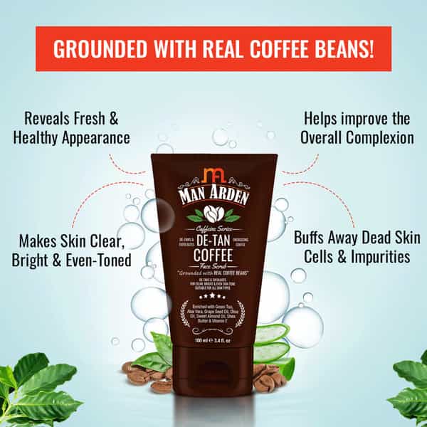 Man Arden Caffeine De Tan Coffee Face Scrub- Grounded With Real Coffee Beans 100 Ml