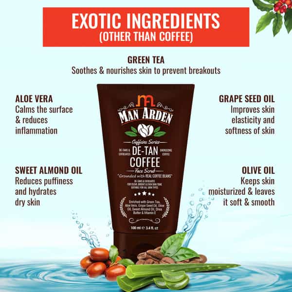 Man Arden Caffeine De Tan Coffee Face Scrub- Grounded With Real Coffee Beans 100 Ml