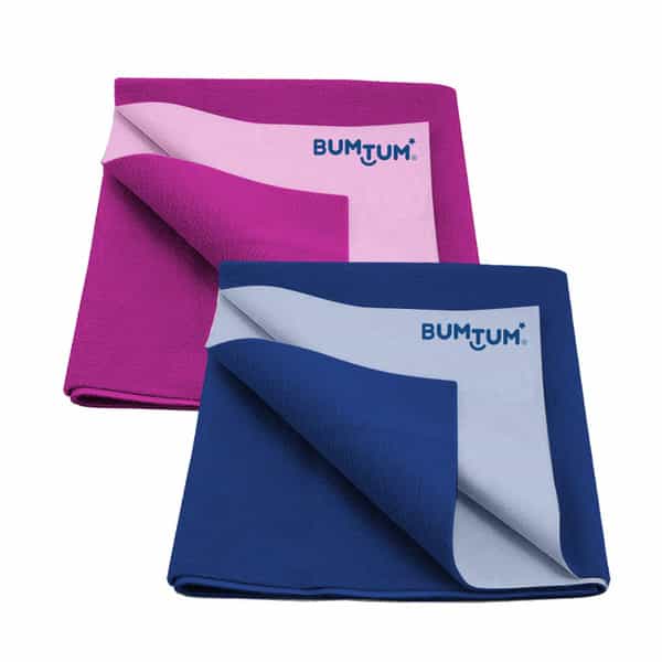 Bumtum Dry Sheet Leakproof Baby Bed Protector (Grape + Royal Blue Medium Size 100*70Cm|Pack Of 2)