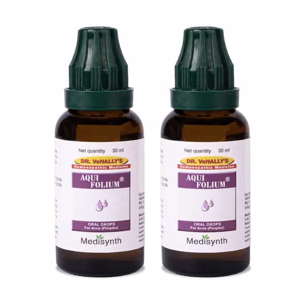 Medisynth Aquifolium Drops | Homeopathic Oral Drops - Acne | Pimples & Scar | B.no 122 | 30Ml X2