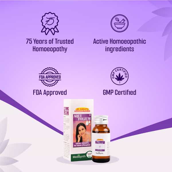 Medisynth Aquifolium Drops | Homeopathic Oral Drops - Acne | Pimples & Scar | B.no 122 | 30Ml X2