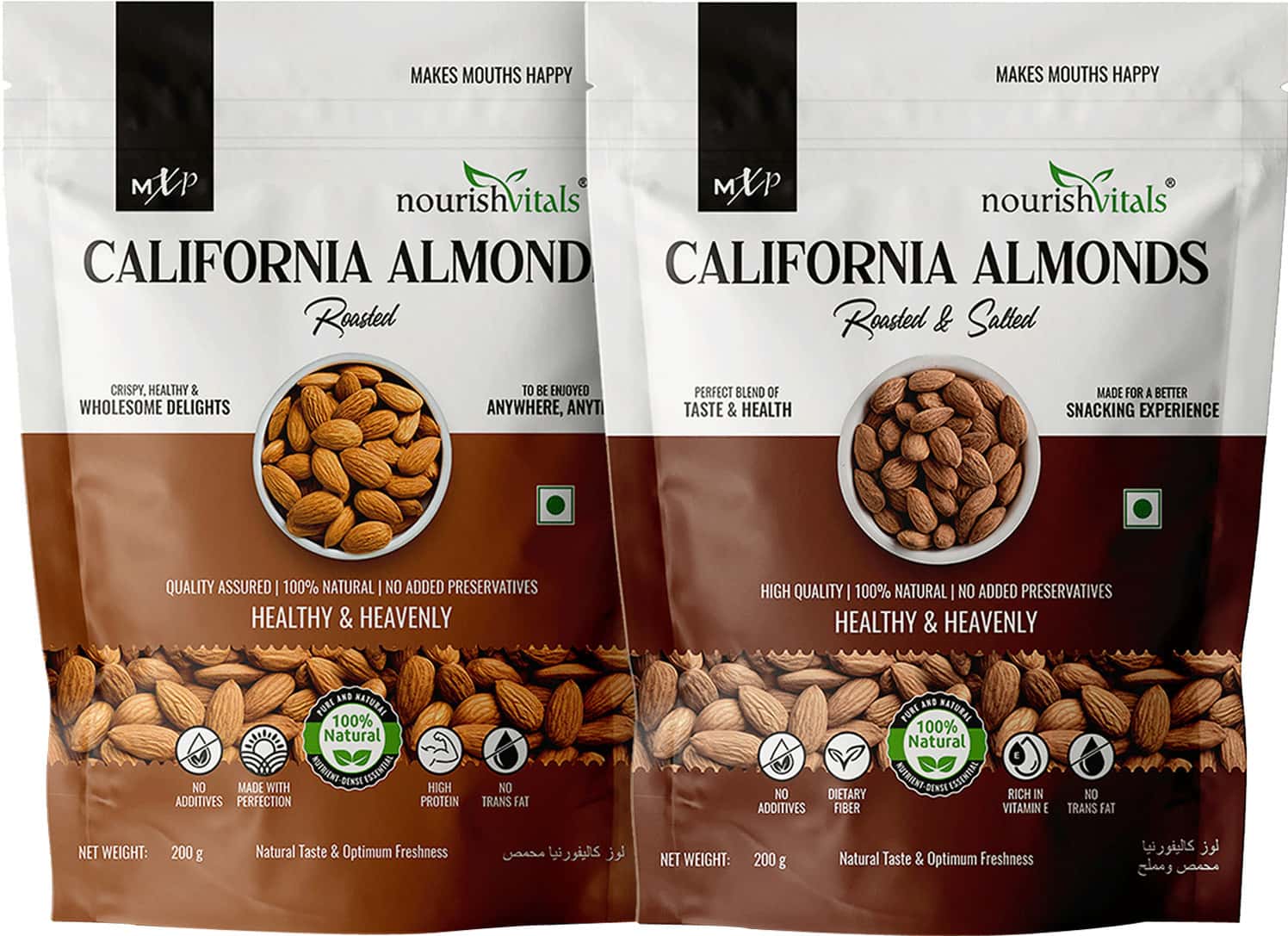 Nourishvitals Healthy Munching California Roasted Almonds + California & Salted Almonds (200gm Each)