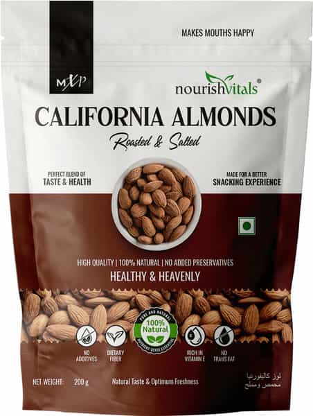 Nourishvitals Healthy Munching California Roasted Almonds + California & Salted Almonds (200Gm Each)