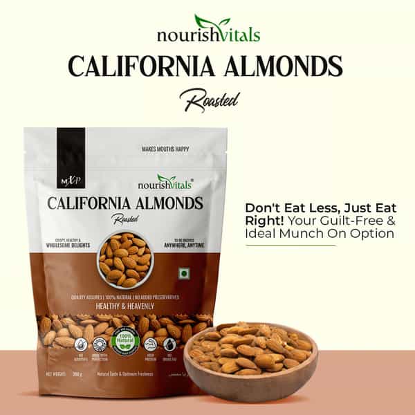 Nourishvitals Healthy Munching California Roasted Almonds + California & Salted Almonds (200Gm Each)