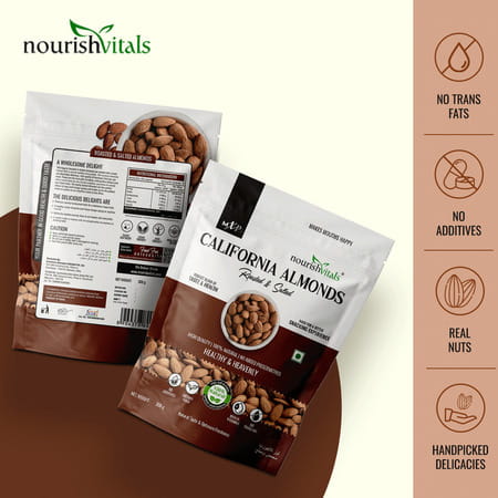 Nourishvitals Healthy Munching California Roasted Almonds + California & Salted Almonds (200gm Each)