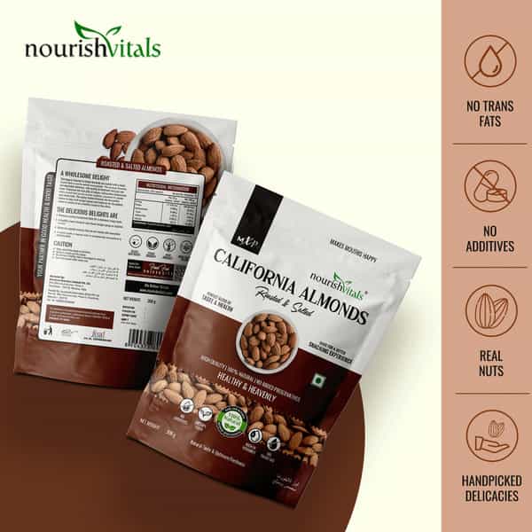 Nourishvitals Healthy Munching California Roasted Almonds + California & Salted Almonds (200Gm Each)