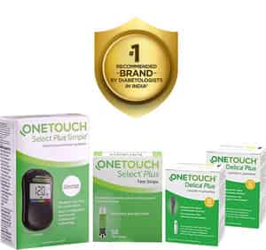 Onetouch Select Plus Simple Glucometer Value-Pack With Pack Of 50 Strips + 2 Packs Of 25 Lancets