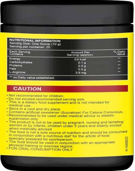 Healthvit Fitness L - Arginine Amino Acid Powder - Watermelon Flavour - 200Gm