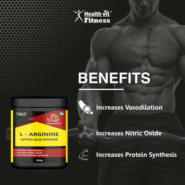 Healthvit Fitness L - Arginine Amino Acid Powder - Watermelon Flavour - 200Gm