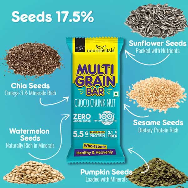 Nourishvitals Multigrain Choco Chunk Nuts Bar Naturally Rich In Vitamins & Minerals 200G