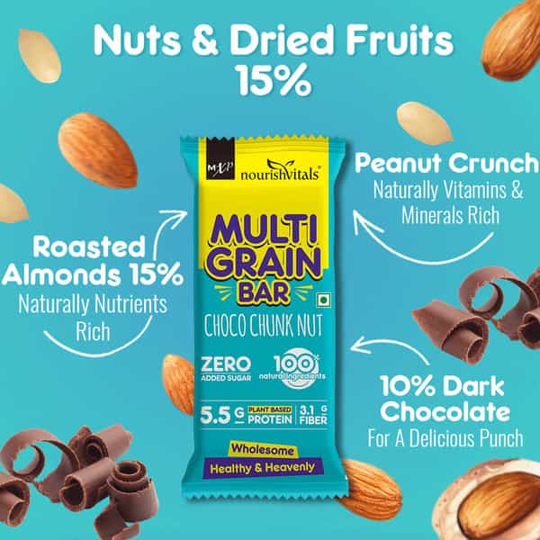 Nourishvitals Multigrain Choco Chunk Nuts Bar Naturally Rich In Vitamins & Minerals 200G