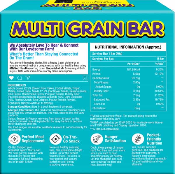 Nourishvitals Multigrain Choco Chunk Nuts Bar Naturally Rich In Vitamins & Minerals 200G