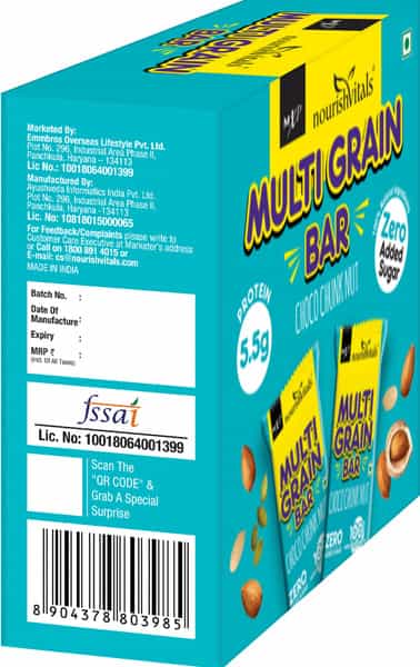 Nourishvitals Multigrain Choco Chunk Nuts Bar Naturally Rich In Vitamins & Minerals 200G
