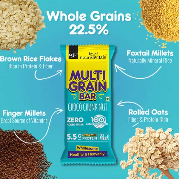 Nourishvitals Multigrain Choco Chunk Nuts Bar Naturally Rich In Vitamins & Minerals 200G