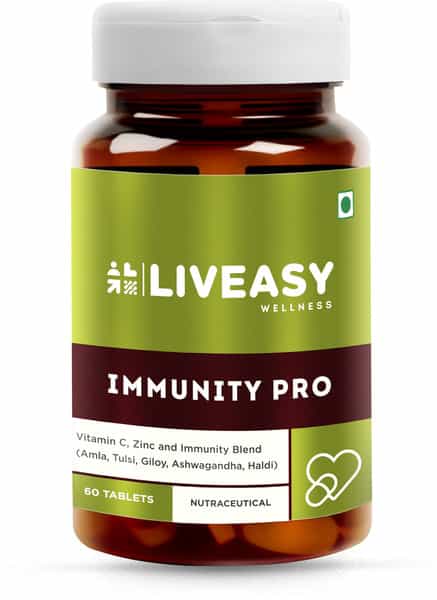 Liveasy Wellness Immunity Pro - Vitamin C & Zinc - With Herbal Immunity Blend - 60 Tablets