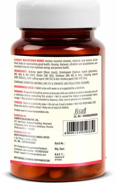 Liveasy Wellness Multivitamin Women - With Women Wellness - Builds Immunity - Bottle Of 60
