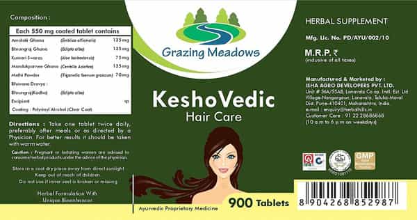 Grazing Meadows Kesho Vedic 900 Tablets | Herbal Supplement For Hair Care (Pack Of 5)