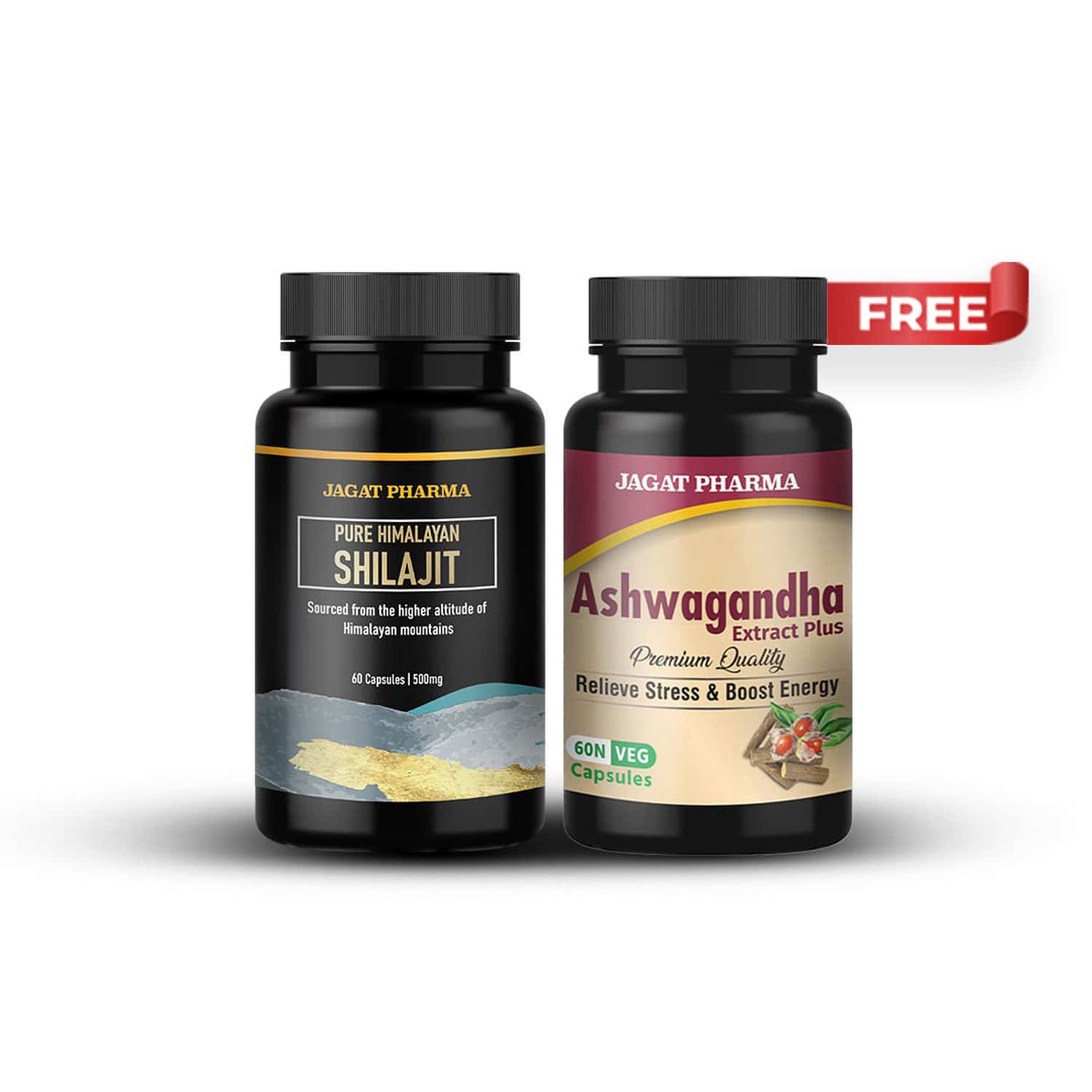 Jagat Pharma Pure Himalayan Shilajit Capsules 60 Veg Capsules - Free Ashwagandha Capsules