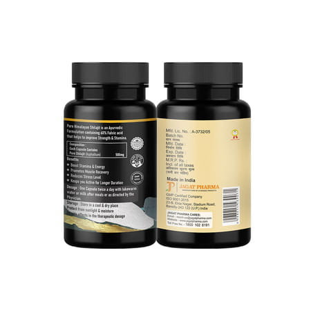 Jagat Pharma Pure Himalayan Shilajit Capsules 60 Veg Capsules - Free Ashwagandha Capsules