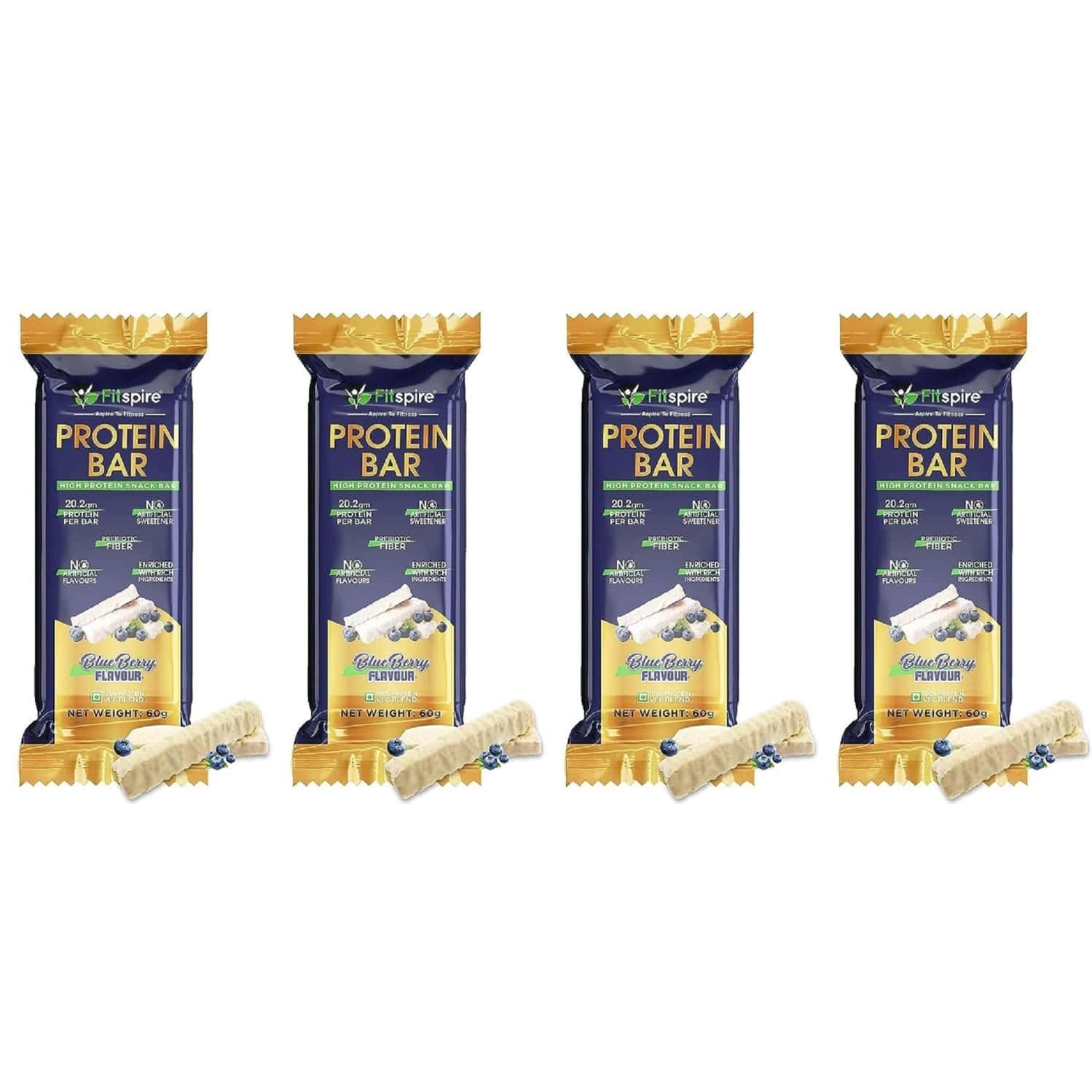 Fitspire Protein Bar - Blueberry Flavor 60gm | Protein Bars X Pack Of 4