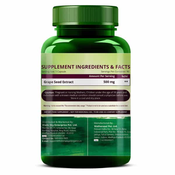 Vlado's Himalayan Organics Grape Seed Extract 500Mg For Healthy Cholesterol Level - 90 Veg Capsules