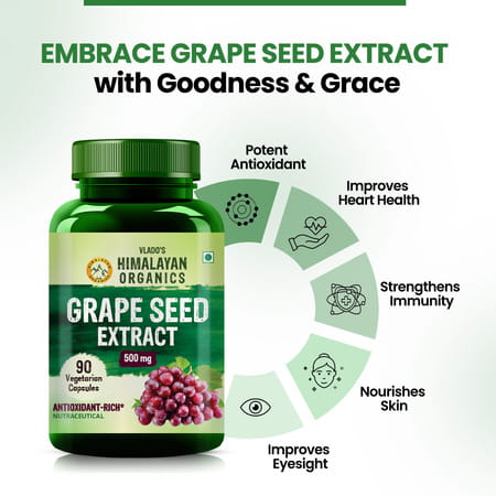 Vlado'S Himalayan Organics Grape Seed Extract 500mg For Healthy Cholesterol Level - 90 Veg Capsules