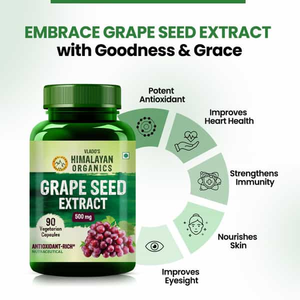Vlado's Himalayan Organics Grape Seed Extract 500Mg For Healthy Cholesterol Level - 90 Veg Capsules