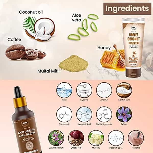 Tnw-T Face & Skin Care Combo (Coffee Coconut Scrub + Anti-Aging Serum)