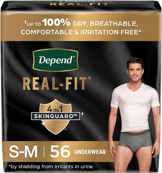 Depend Real Fit Incontinence Briefs For Men| Maximum Absorbency| S/M| Grey 56N