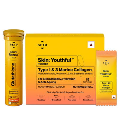 Buy SETU RADIANT SKIN COMBO | GLUTATHIONE TABLETS (15 TABLETS) & MARINE  COLLAGEN POWDER (15 SACHETS) Online & Get Upto 60% OFF at PharmEasy