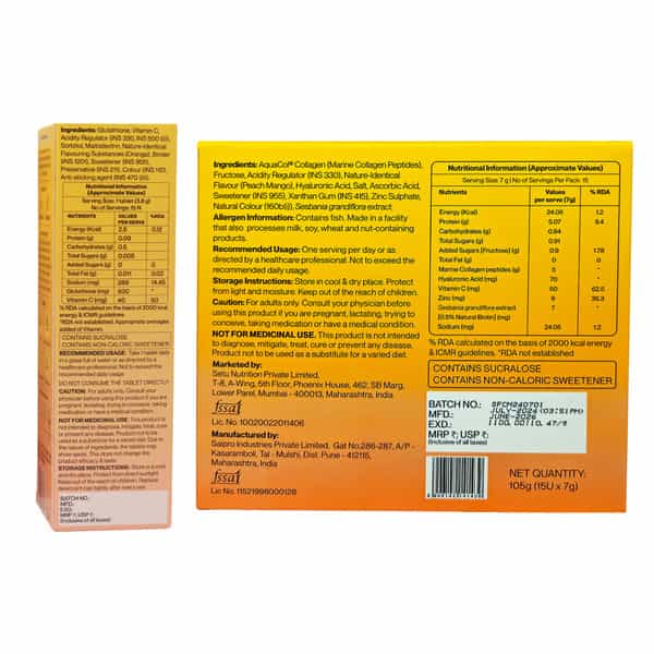 Setu Radiant Skin Combo | Glutathione Tablets (15 Tablets) & Marine Collagen Powder (15 Sachets)