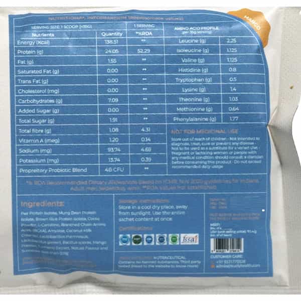 Truely Health Pro - Vegan Plant Protein 24G Protein/Serving 4 Bn Cfu Probiotics Mango 3 Serv.